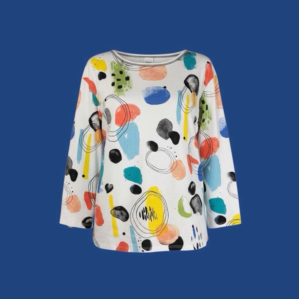 Jess & Jane Shirt Womens XL Polka Dot Scoop Neck 3/4 Sleeve Top Artsy Made in US